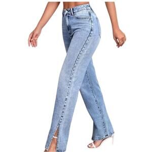 H & M 90s Straight Jeans Womens Size 12 Split Hem High Waist Full Length NWT